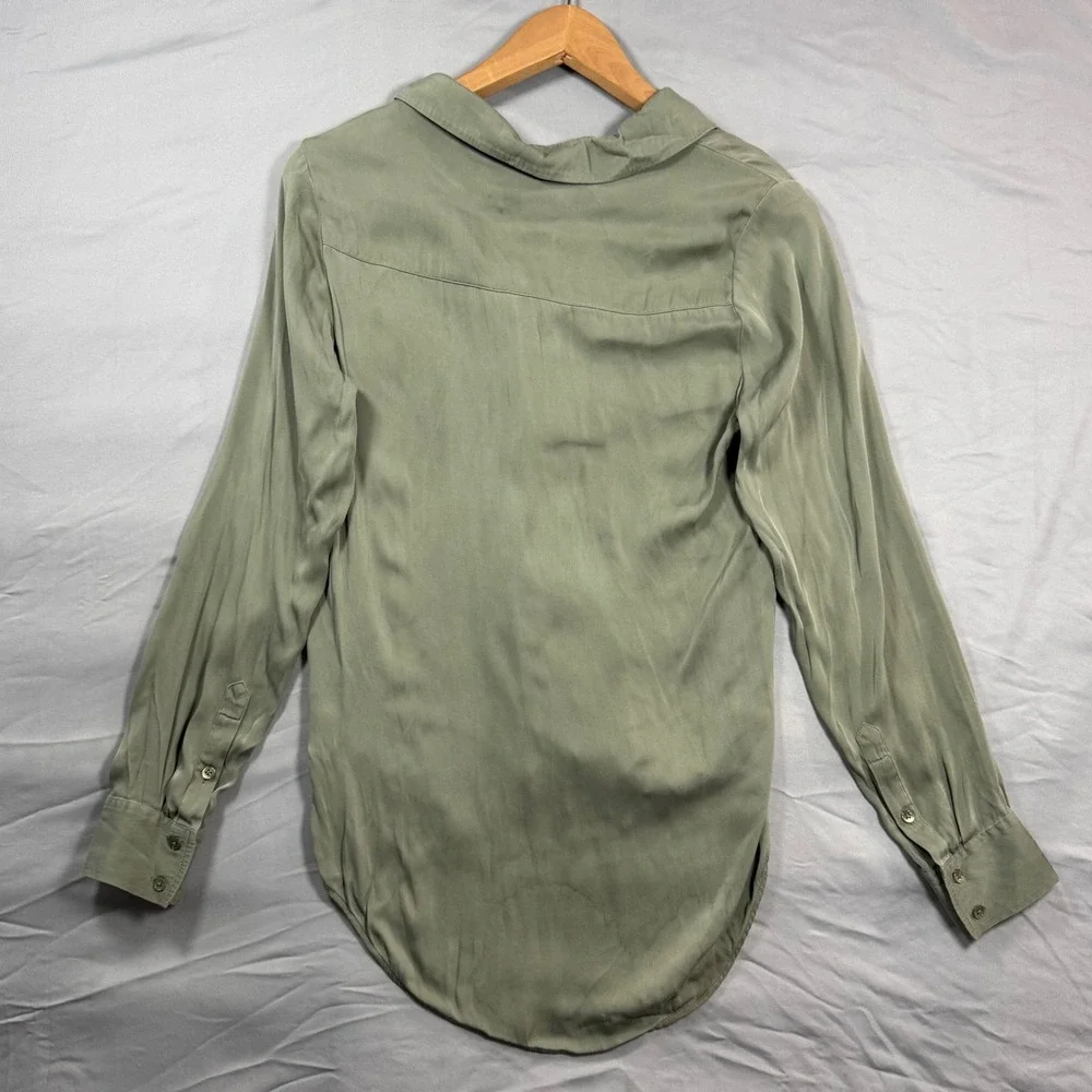 Quince Washable Stretch Silk Notch Collar Blouse Moss Green Womens S Luxury